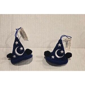 VTG Mickey Mouse Fantasia Hat Plush Ornament Disney Parks Sorcerer 3" Lot of 2